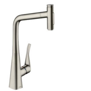 HansGrohe M71 - Drezová batéria Metris Select s výsuvnou spŕškou, vzhľad nerezový 73820800