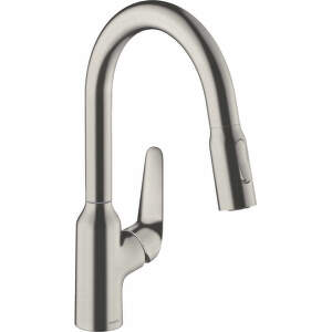 Hansgrohe Focus M42 - Drezová batéria M429-H180 s výsuvnou spŕškou, vzhľad nehrdzavejúcej ocele 71801800